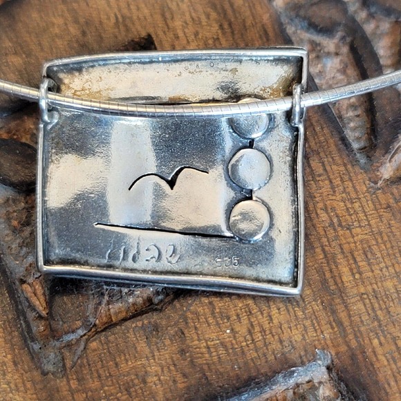 925 Sterling and Opal Necklace Signed Didae Modernist Hammered Design - Picture 4 of 9